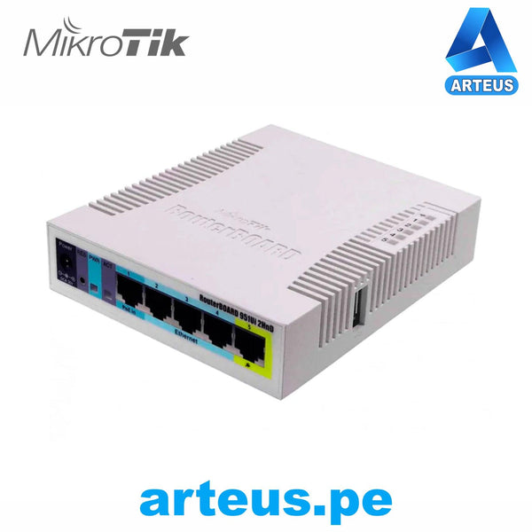 MIKROTIK RB951Ui-2HnD - ROUTERBOARD, 5 PUERTOS FAST, 1 PUERTO USB, WIFI 2.4 GHZ 802.11 B/G/N, GRAN COBERTURA CON ANTENA 2.5 DBI, HASTA 1 WATT DE POTENCIA - ARTEUS