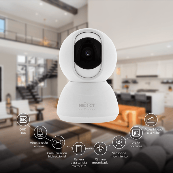 NEXXT HOME AHIMPFI4U2, Cámara de Vigilancia WIFI 2K 3MP motorizada para interior. Micrófono y Parlante. Puerto RJ45 - ARTEUS