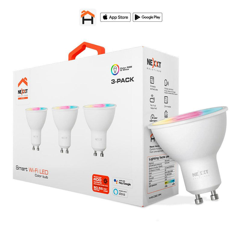 NEXXT HOME NHB-C320 3PK, Bombilla LED Inteligente WIFI MULTICOLOR 220V GU10. ALEXA. Pack x 3 - ARTEUS