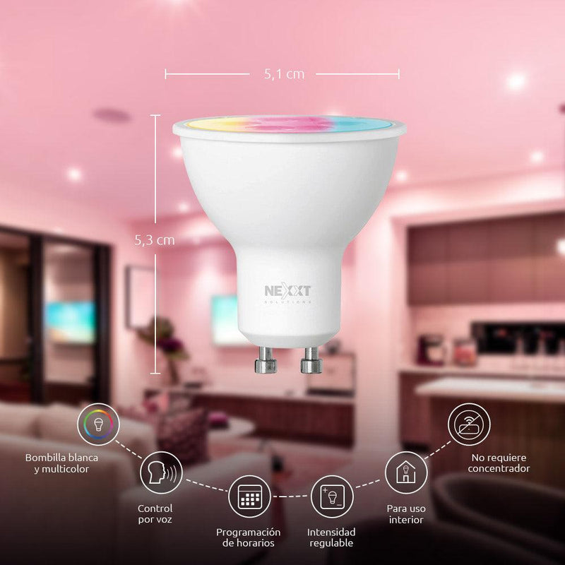 NEXXT HOME NHB-C320 3PK, Bombilla LED Inteligente WIFI MULTICOLOR 220V GU10. ALEXA. Pack x 3 - ARTEUS