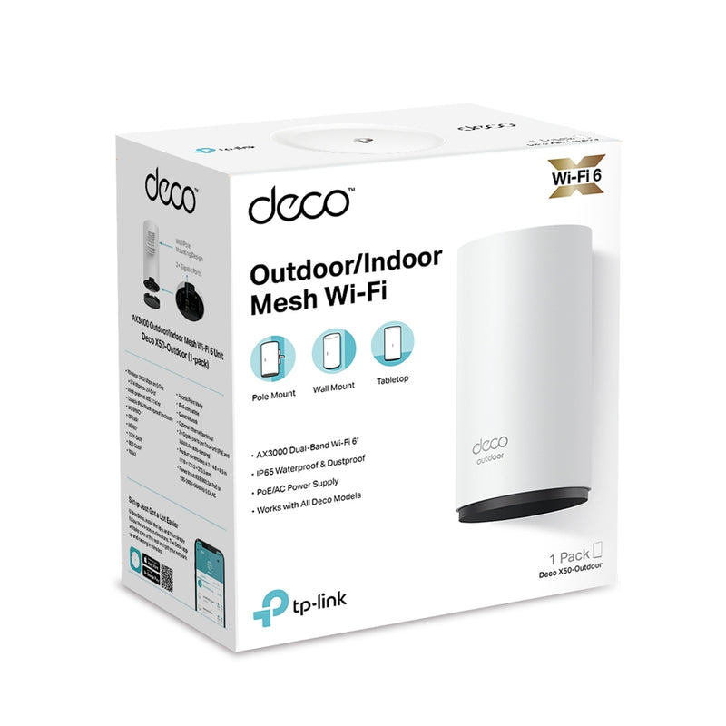 TP-LINK DECO X50-OUTDOOR(1-pack), Sistema Deco X50-Outdoor Wi-Fi 6 Mesh AI AX3000 para exteriores AI Doble banda. Pack x 1