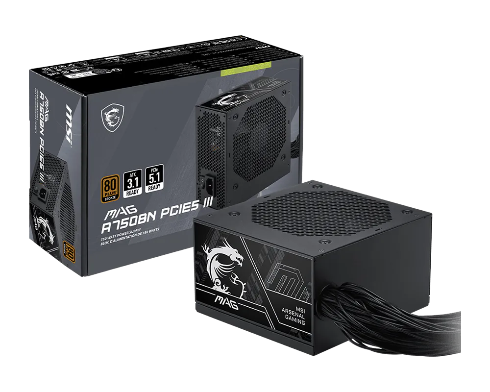 MSI MAG-A750BN-PCIE5-III Fuente de Alimentacion 80 PLUS Bronze 750W