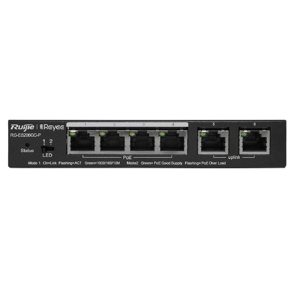 RUIJIE RG-ES206GC-P Switch 4 puertos POE Gigabit + 2Uplink RJ45 54w gestión en nube