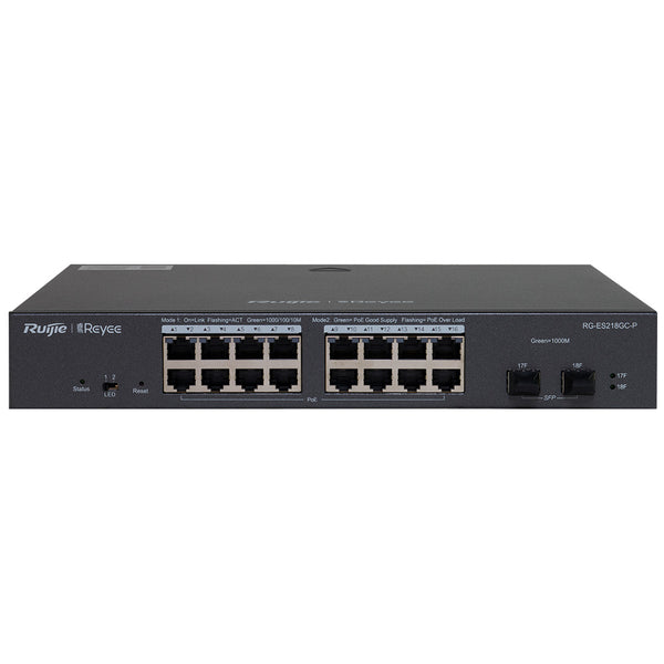 RUIJIE RG-ES218GC-P Switch 16 puertos Gigabit POE/POE+ 240w y 2SFP 1Gb capa 2 gestión en nube free