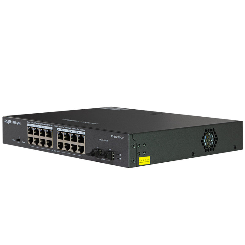 RUIJIE RG-ES218GC-P Switch 16 puertos Gigabit POE/POE+ 240w y 2SFP 1Gb capa 2 gestión en nube free