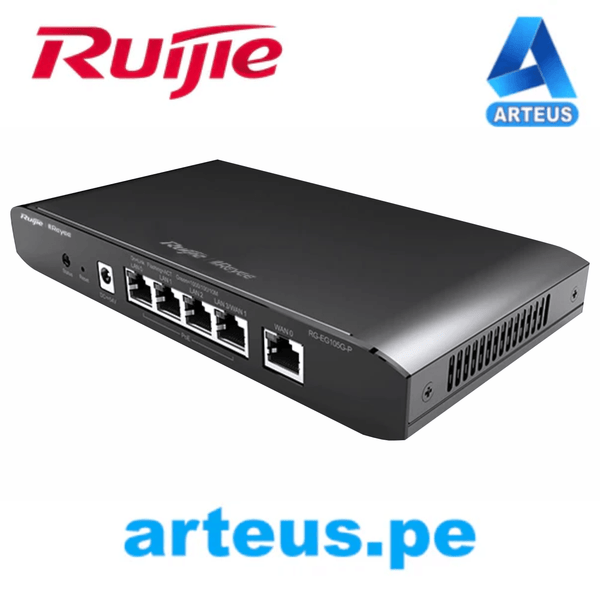 Router de 5 puertos Gigabit: 3 puertos LAN + 1 Puerto WAN y 1 puerto LAN/WAN RUIJIE RG-EG105G V2. Hasta 100 clientes con desempeño de 600Mbps. Cloud Administrable - ARTEUS