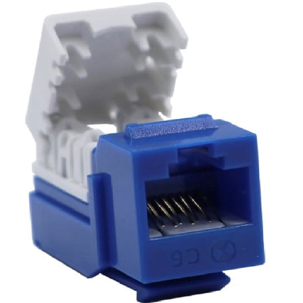 SATRA 102070004, Jack RJ45 CAT 6 Angular Azul, Blanco y Rojo