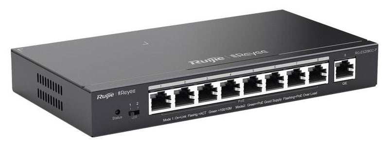 Switch de 8 puertos POE Gigabit + 1 Uplink RJ45RUIJIE RG-ES209GC-P. Conmutador Cloud Administrable - ARTEUS