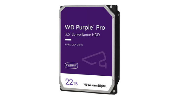 WESTERN DIGIAL WD221PURP, Disco duro Púrpura WD 22TB 3.5" 7200RPM. Almacenador de datos para equipos de videovigilancia. Industrial 24x7