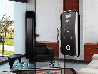 ZKTECO GL300W/L, Cerradura smart para puertas de vidrio biométrico wifi lado Derecho con verificación por huella, tarjeta mifare y contraseña. Color negro - ARTEUS