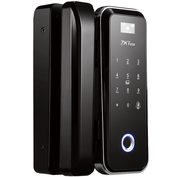 ZKTECO GL300W/R, Cerradura smart para puertas de vidrio biométrico wifi lado izquierdo con verificación por huella, tarjeta mifare y contraseña. Color negro - ARTEUS