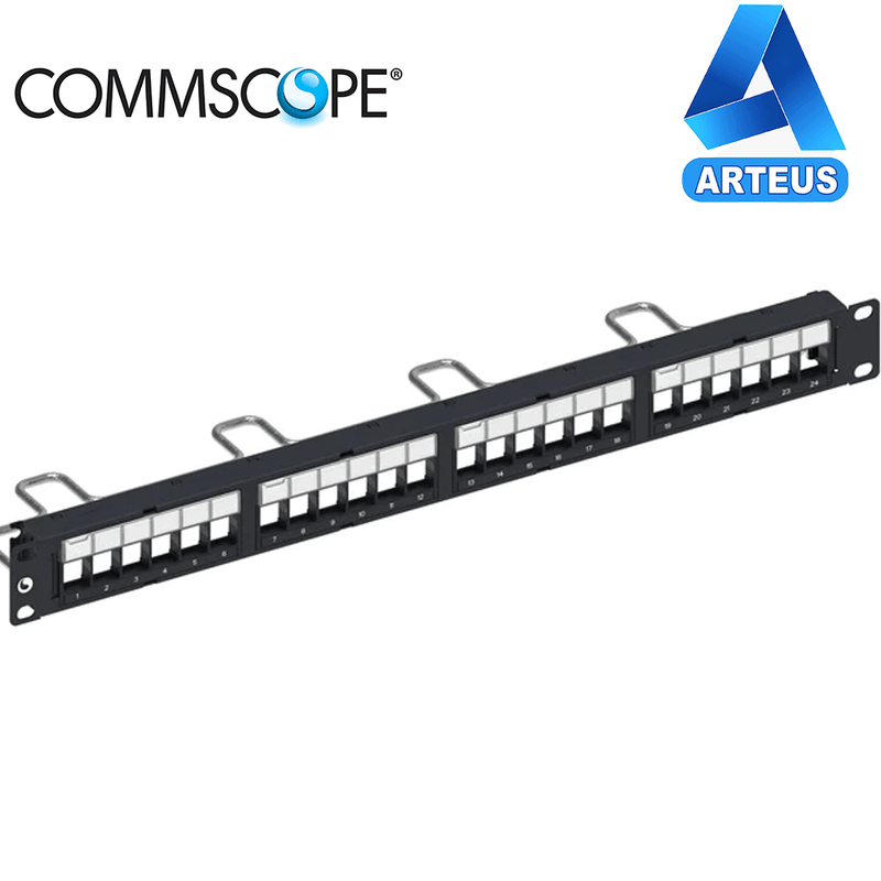 COMMSCOPE 2153437-1, Patch panel de 24 puertos Cat 6 Descargado Panel de conexión vacío de 19" - ARTEUS