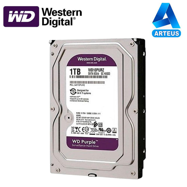 Disco duro Purpura 1TB WESTERN DIGITAL WD10PURZ almacenador de datos 3.5" 5400RPM 64MB. Para equipos de video vigilancia (industrial 24/7) - ARTEUS