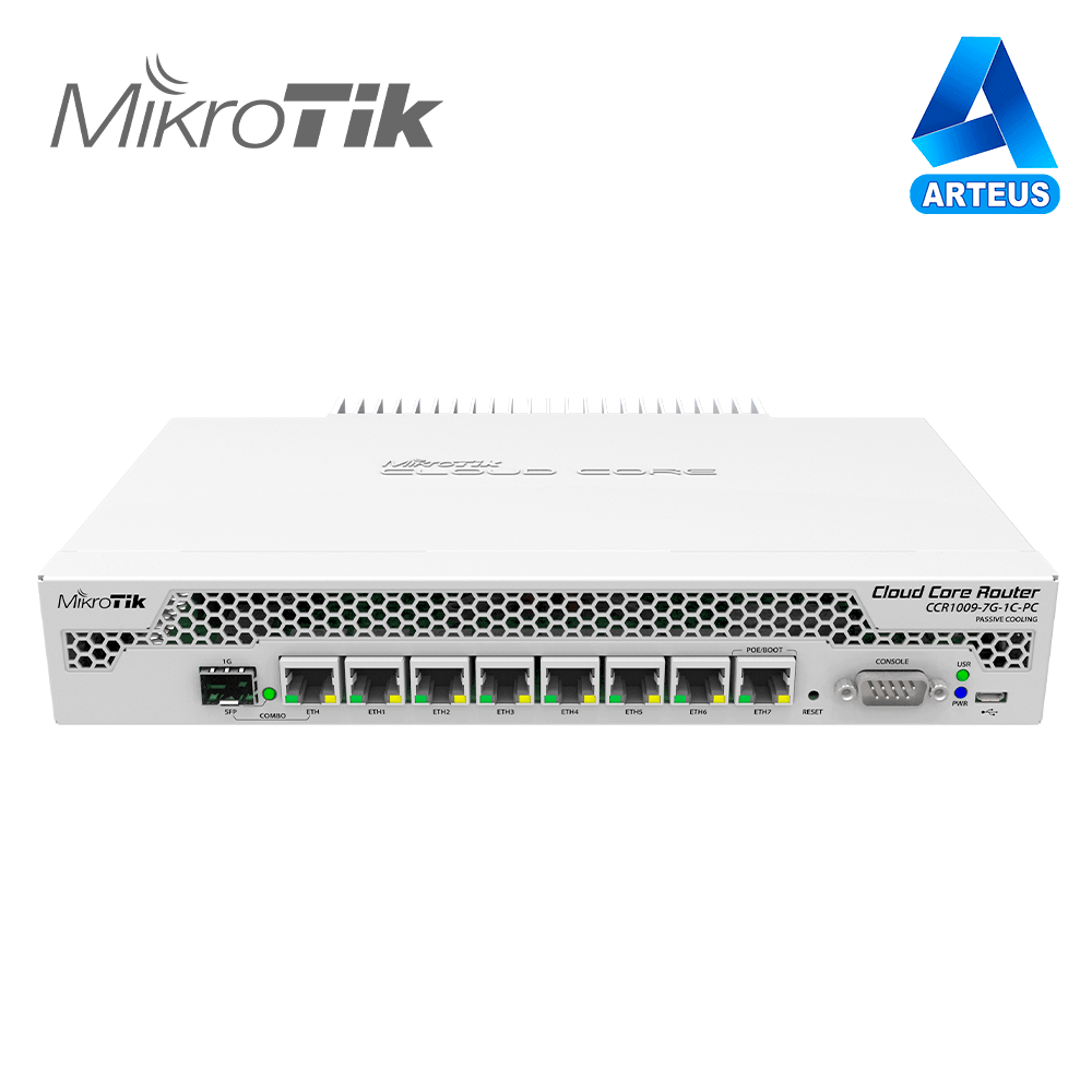 MIKROTIK CCR1009-7G-1C-PC - CLOUD CORE ROUTER, CPU 9 NÚCLEOS, 7 P GIGABIT ETHERNET, 1 COMBO TP/SFP, 1 GB MEMORIA - ARTEUS