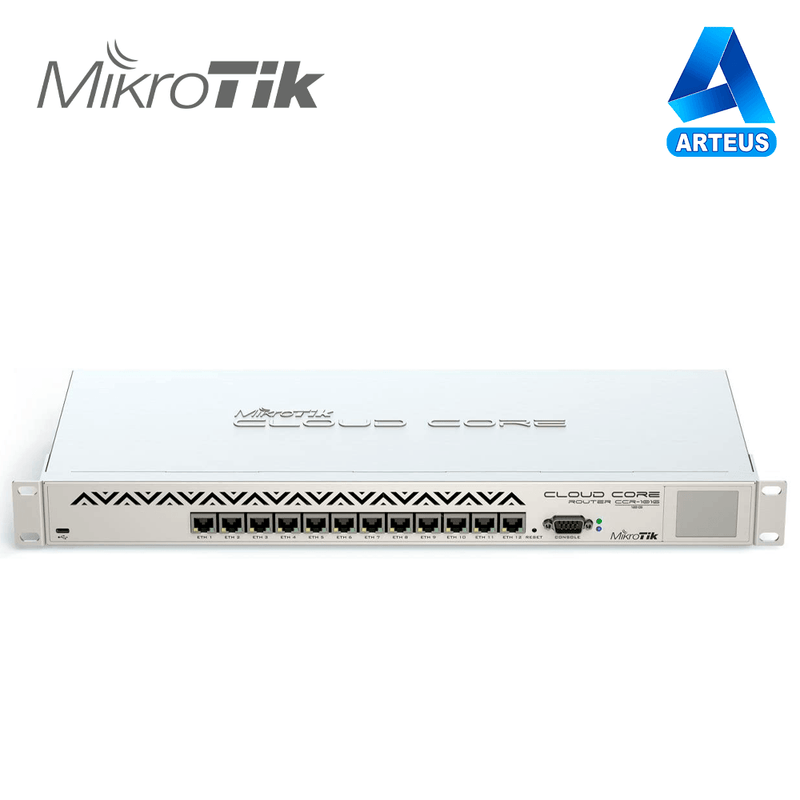 MIKROTIK CCR1016-12G -CLOUD CORE ROUTER, CPU 16 NÚCLEOS, THROUGHPUT 17.8MPPS/12GBPS, 12 P GIGABIT ETHERNET, 2 GB MEMORIA - ARTEUS