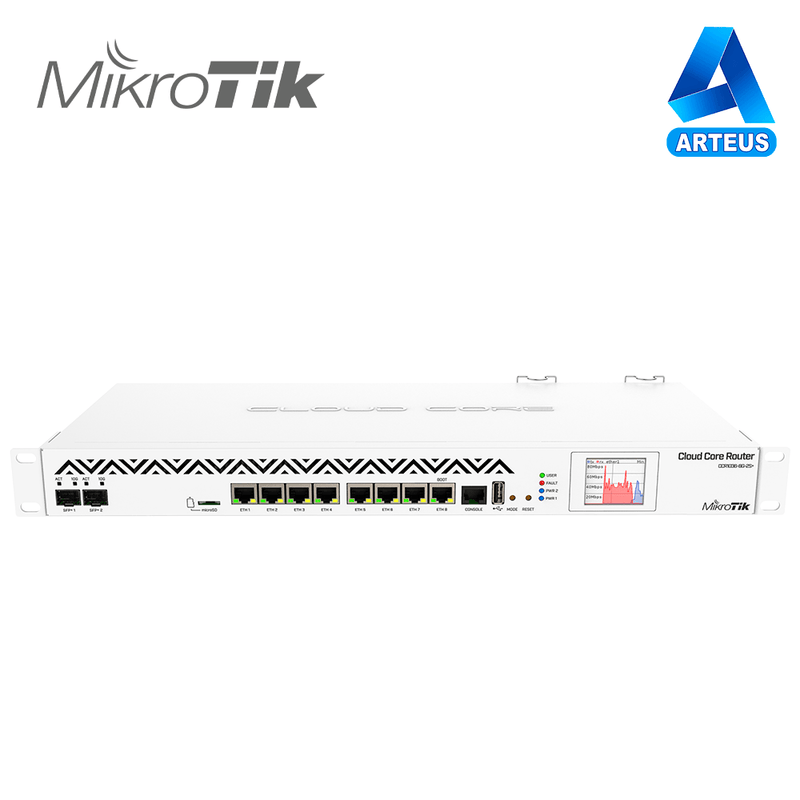 MIKROTIK CCR1036-8G-2S+ - CORE CLOUD ROUTER MIKROTIK, CPU 36 NÚCLEOS, 8 PUERTOS GIGABIT, 2 PUERTOS SFP+ - ARTEUS