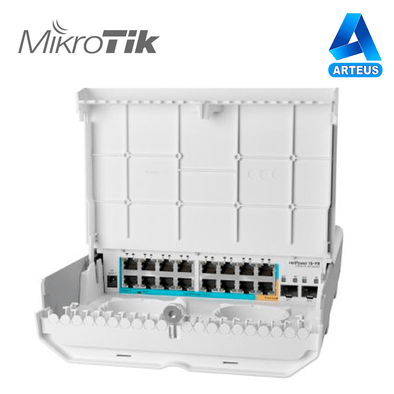 MIKROTIK netPower 15FR - CLOUD ROUTER SWITCH 16X FAST ETHERNET 15 PUERTOS POE PASIVE, 2X SFP CAGES, 800MHZ CPU, 256MB RAM, 1U - ARTEUS