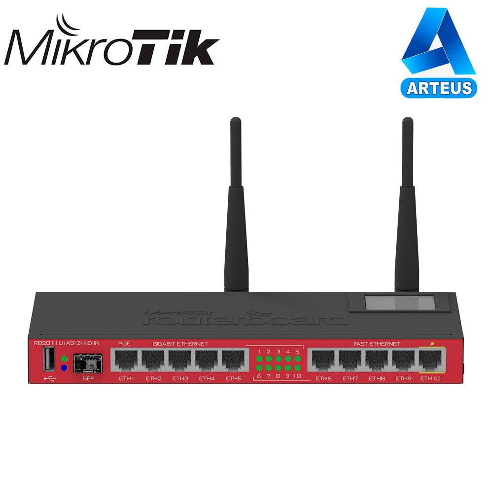MIKROTIK RB2011UiAS-2HnD-IN - ROUTER BOARD, 10 PUERTOS ETHERNET, 1 PUERTO SFP, WI-FI DE GRAN COBERTURA 2.4 GHZ ANTENAS DE 4 DBI, HASTA 1 WATT DE POTENCIA - ARTEUS