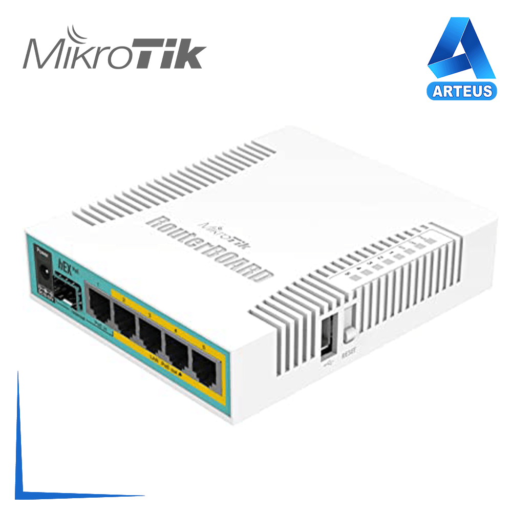 Switch MikroTik 5 puertos Gigabit Ethernet, 1 SFP, PoE pasivo, carcasa blanca