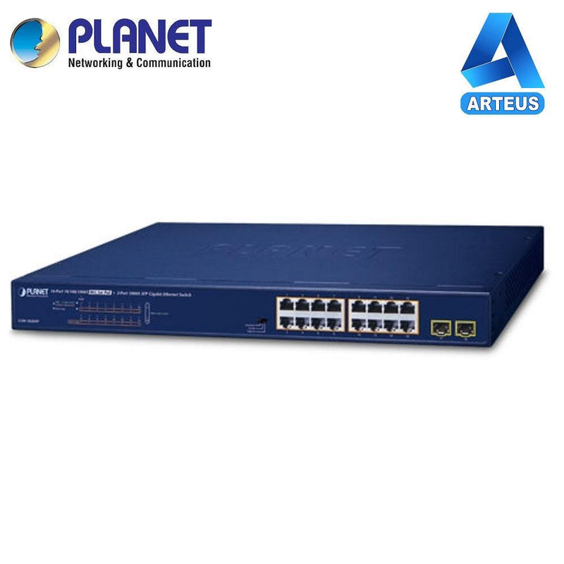 PLANET GSW-1820HP - "Switch Planet de 16 puertos rackeable 10/100 / 1000T 802.3at PoE + 2 puertos 1000X SFP Gigabit Ethernet" - ARTEUS