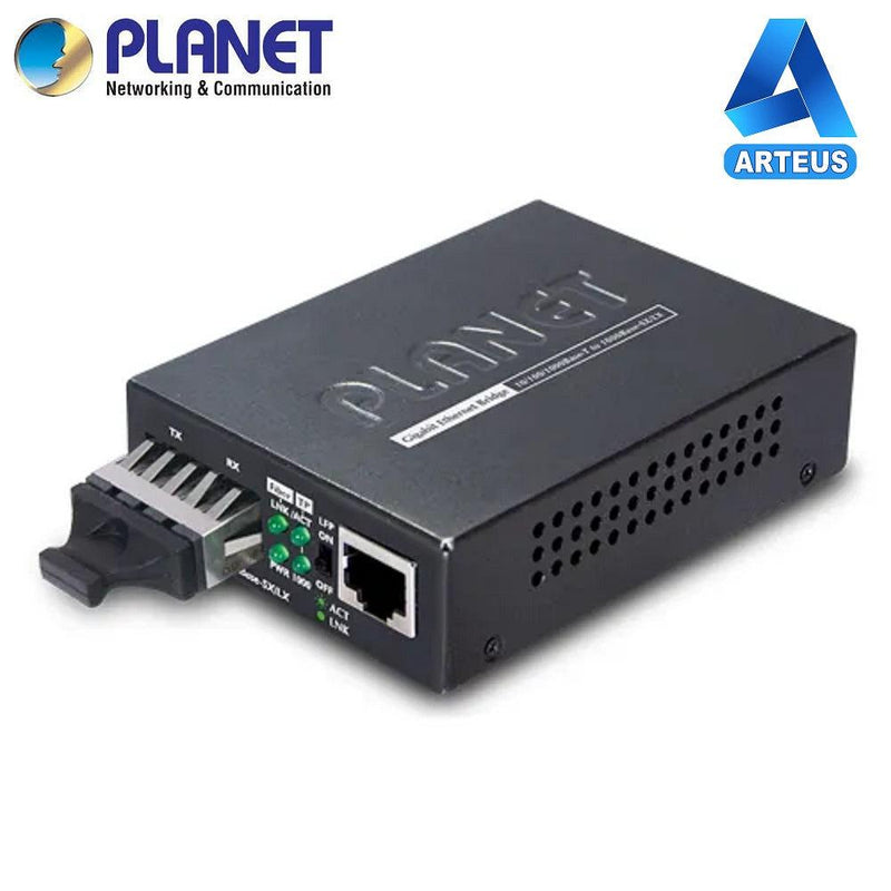 PLANET GT-802 - Convertidor de Medios UTP/Fibra Óptica de 1000 Mbps, Multi-Modo, Hasta 550 m, Conector SC - ARTEUS