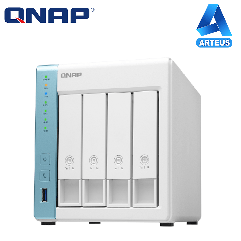 NAS QNAP TS-431K de 4 bahías para almacenamiento en red y respaldo de datos, color blanco.