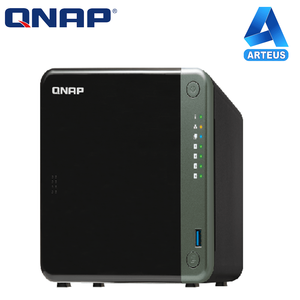 NAS QNAP de 4 bahías para almacenamiento en red, color negro, con indicadores LED frontales