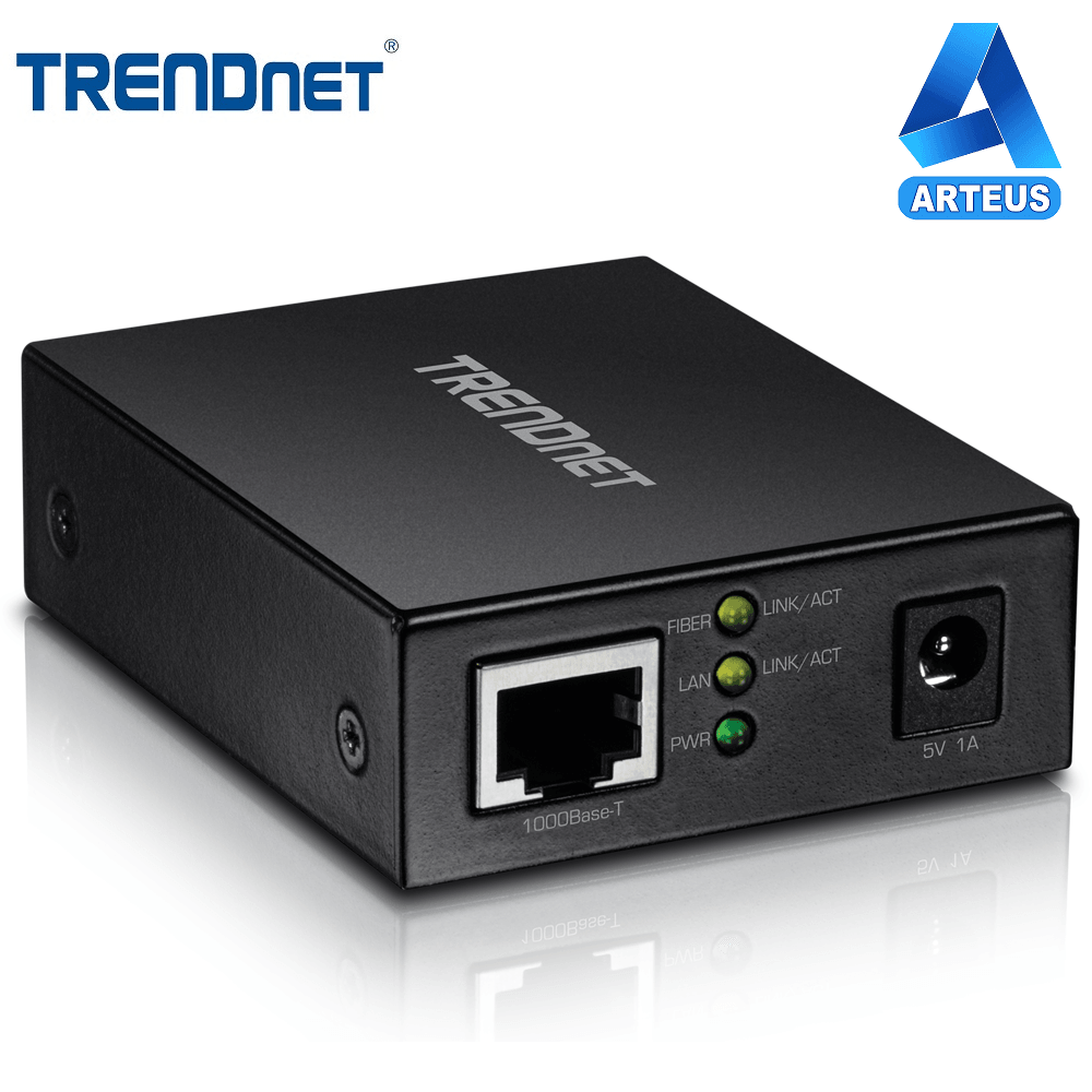 Conversor de medios SFP TRENDnet TFC-GSFP, puerto Ethernet y LEDs indicadores, color negro
