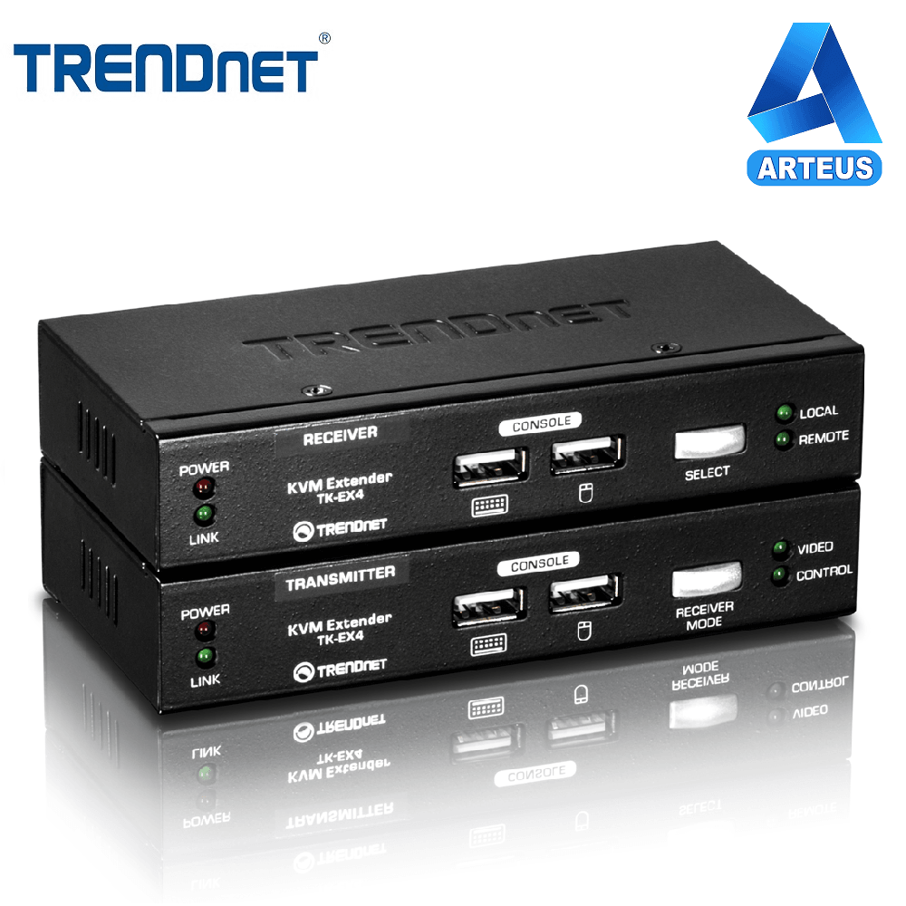 Kit extensor KVM USB TRENDnet TK-EX4, transmisor y receptor, para redes y cableado estructurado