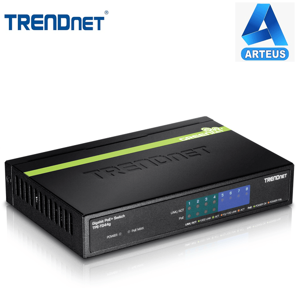 TRENDNET TPE-TG44g - Swicth GREENnet Gigabit PoE de 8 puertos 4 PoE 4 no PoE 65 W) - ARTEUS