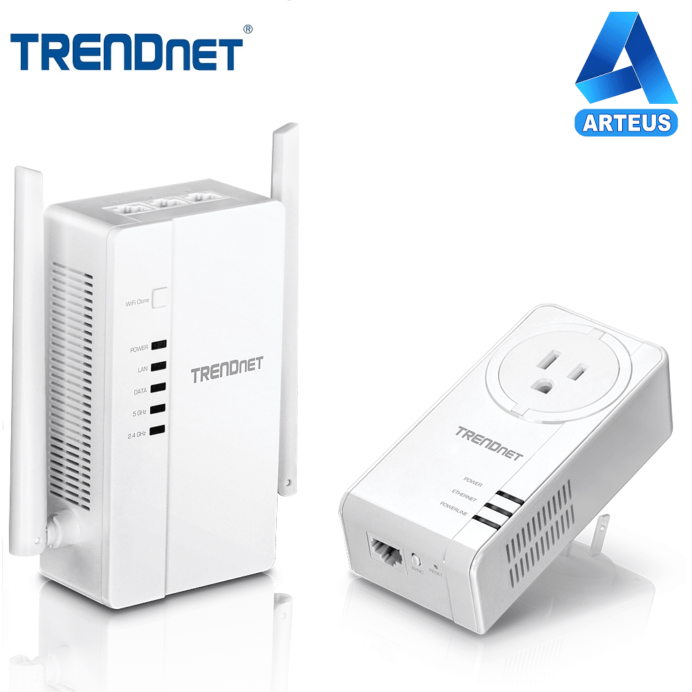 Kit adaptador Powerline WiFi AC1200, dos dispositivos blancos TRENDnet con puertos Ethernet