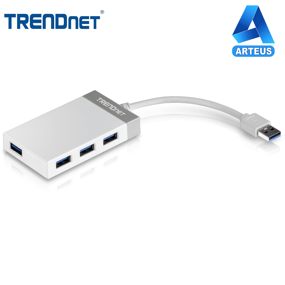 Hub USB 3.0 de 4 puertos, compacto, color plata, ideal para conexiones de alta velocidad