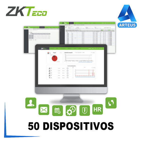 ZKTECO ZKBT-DEV-P50, Biotime 8.0 - software integral de gestión de tiempo y asistencia para 50 dispositivos. - ARTEUS